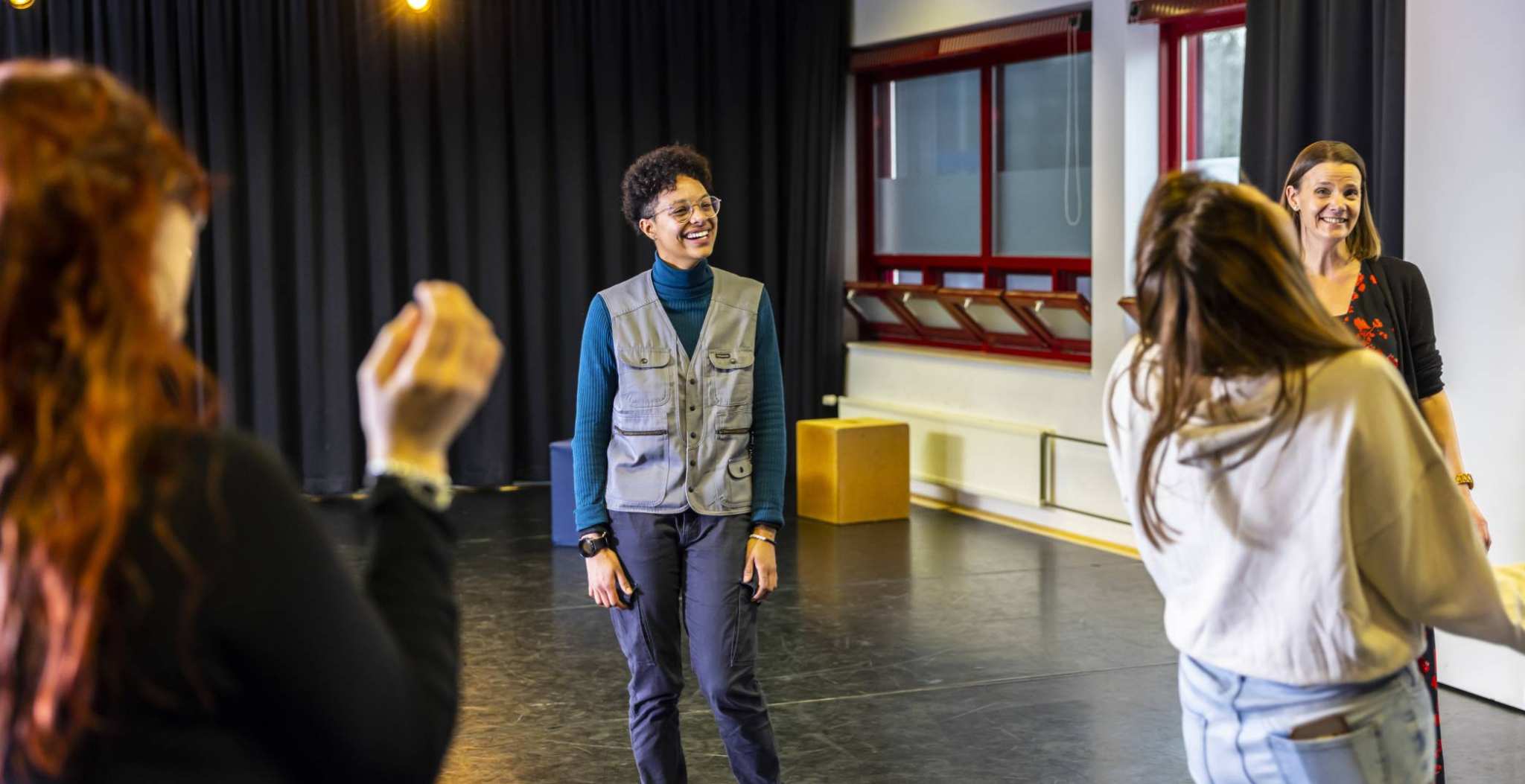 International Social Work student happy during a drama class